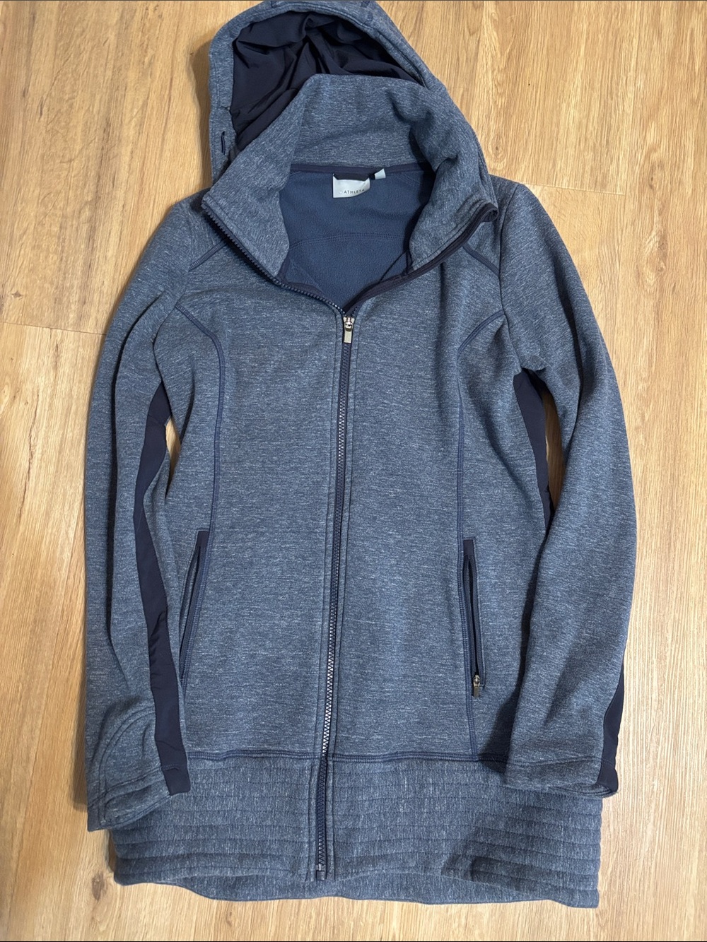 Athleta Heathered Navy Full-Zip Hooded Jacket
